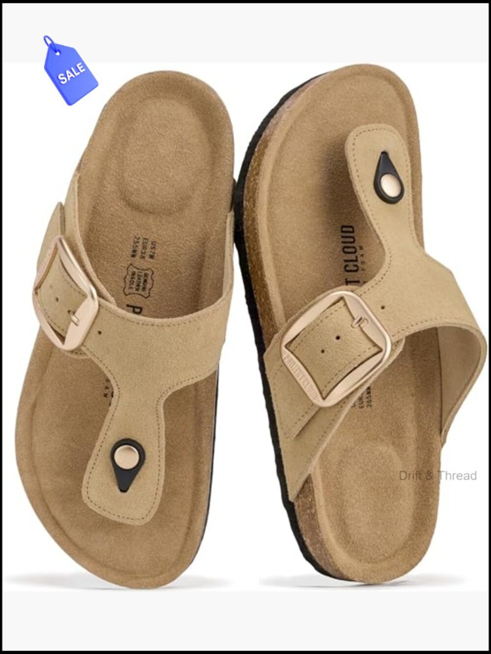 Genuine Leather Thong Sandals with Memory Foam Insole Non-Slip Flip Flops for